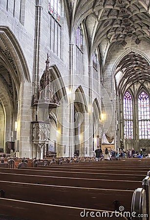 Central nave of the Berne Cathedral. Interior of the Berne Cathedral. Gothic cathedral Editorial Stock Photo
