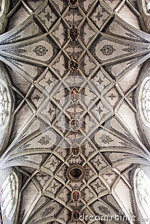 Central nave of the Berne Cathedral. Interior of the Berne Cathedral. Gothic cathedral Editorial Stock Photo