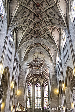 Central nave of the Berne Cathedral. Interior of the Berne Cathedral. Gothic cathedral Editorial Stock Photo