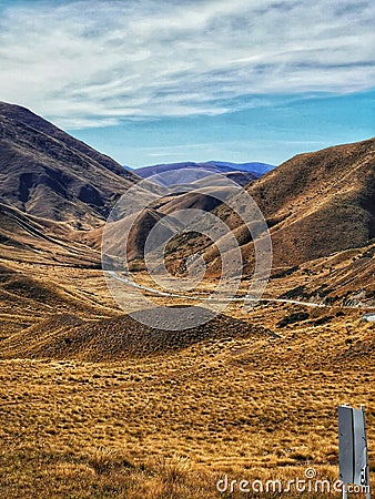 Central Otago mountains at Lindis Pass on the South Island of New Zealand Stock Photo