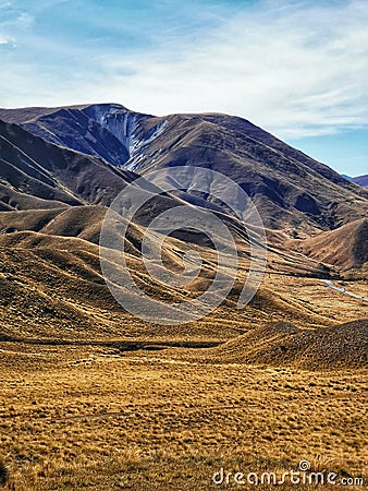 Central Otago mountains at Lindis Pass on the South Island of New Zealand Stock Photo