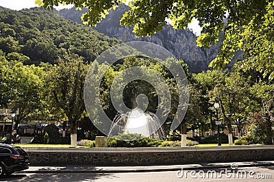 Central Park Fountain from Baile Herculane Resort in Romania Editorial Stock Photo