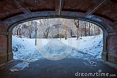 Central Park. New York. USA in winter covered with snow Stock Photo