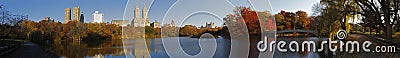 Central Park panorama with Bow Bridge Stock Photo