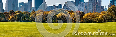Central Park Sheep Meadow with Fall Foliage, Manhattan, New York Stock Photo