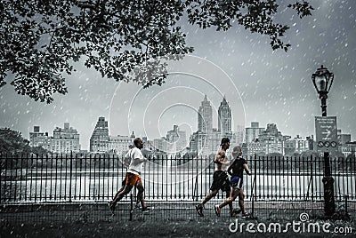 People run on snowy days in central park, New York Editorial Stock Photo