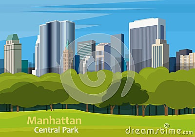 Central Park. Urban park in Manhattan, New York City, United State Vector Illustration