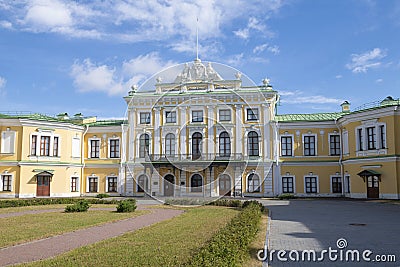 Central part of the facade of the ancient Imperial Travel Palace. Tver, Russia Stock Photo