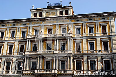 Central part of the facade of an important building in Trieste in Friuli Venezia Giulia (Italy) Stock Photo