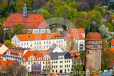 Central part of the Goerlitz View of 14th century Reichenbach tower. Germany Stock Photo