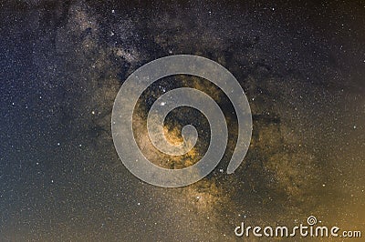 Central part of the Milky Way with Jupiter and Saturn on the left Stock Photo