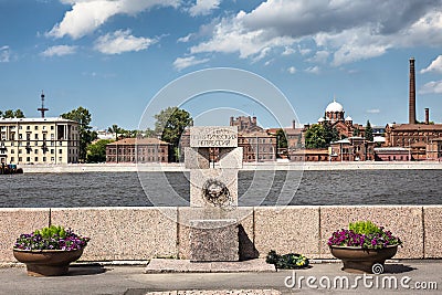 The central part of Monument to victims of political repression on Voskresenskaya Embankment, Saint-Petersburg Editorial Stock Photo