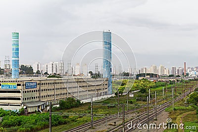 Central Plaza Shopping and Rails of Tamanduatei Train Station, Sao Paulo, Brazil Editorial Stock Photo