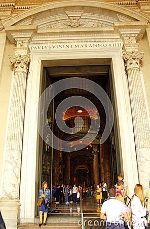 Central portal St. Peter`s Basilica Vatican Editorial Stock Photo