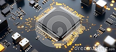 Central Processing Unit, Advanced Microelectronics, Futuristic Processors in Depth. 3D Rendering Stock Photo