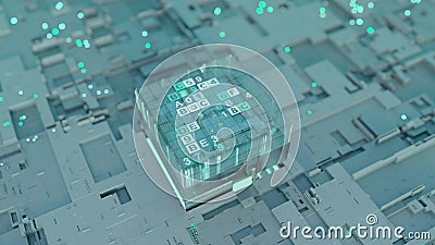 Central processing unit is decoding data 3D rendering illustration Cartoon Illustration