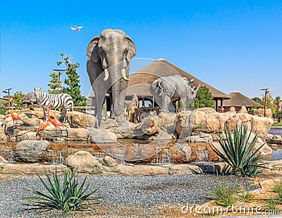 Central sculpture of wild animals in Dubai safari park Editorial Stock Photo