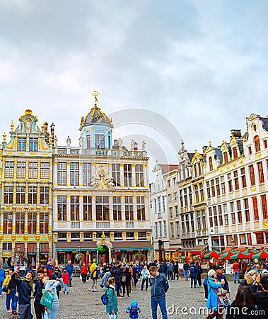 Central square architecture, tourists, Brussels Editorial Stock Photo