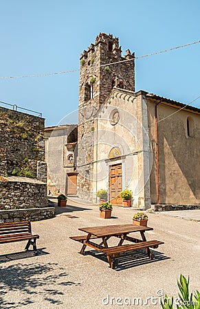 Central square in the charming Tuscany village Mommio Castello, at the top of the hill of Versilia, Italy Stock Photo