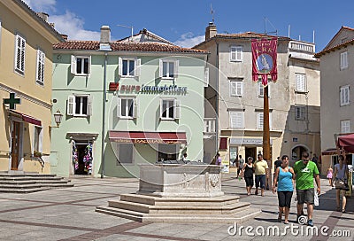 Central square of Krk town Editorial Stock Photo