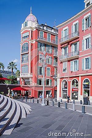 Nice, Provance, Alpes, Cote d`Azur, French, August 15, 2018; Building of Massena in Nice city. World Famous Place. Editorial Stock Photo