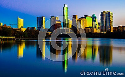 Central Texas Magical Skyline Reflection Austin Texas Stock Photo