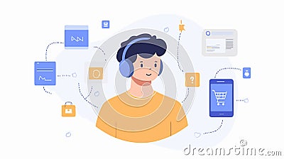 Centralized User Icon Connected to Various Communication Networks Vector Illustration