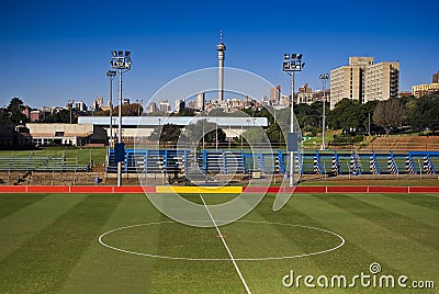 Centre Circle of Soccer Field - Wider Angle Stock Photo