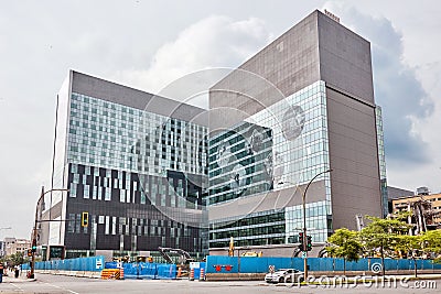 Centre hospitalier de lâ€™Universite de Montreal CHUM, university hospital of montreal under construction Editorial Stock Photo