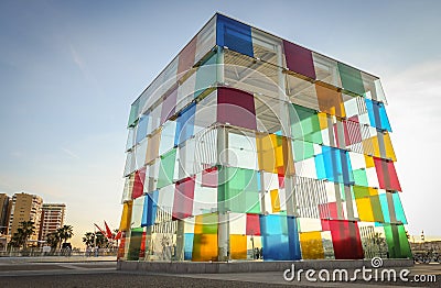 Centre Pompidou Malaga, The cube, Pop up museum in Malaga Editorial Stock Photo