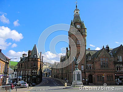 Town Hall and War Memorial in Lockerbie, Dumfries and Galloway, Scotland, Great Britain Editorial Stock Photo