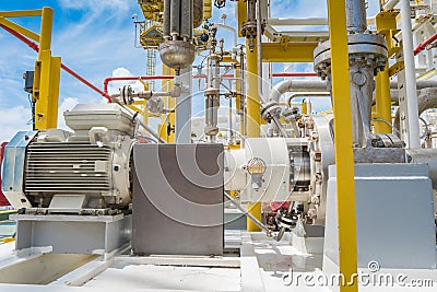 Centrifugal pump in oil and gas processing platform used for transfer liquid condensate in oil and gas central processing platform Stock Photo