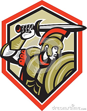 Centurion Roman Soldier Attacking Shield Vector Illustration