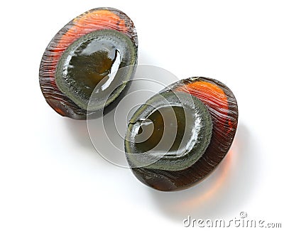 Century egg sliced open Stock Photo