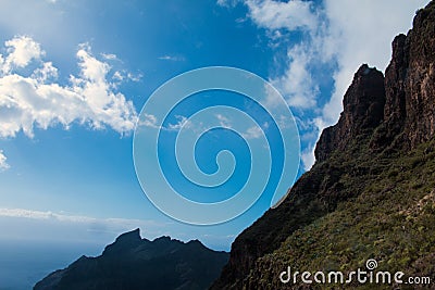 Century plant against Masca village and mountains, Tenerife, Canary islands, Spain Stock Photo