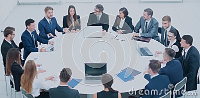 CEO listens to the speech of the employee of the company at the Stock Photo