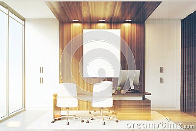 CEO office with wood and panoramic windows, toned Stock Photo