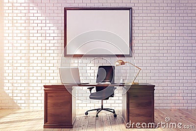 CEO table with poster, front, toned Stock Photo