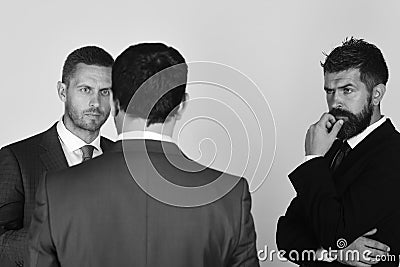 CEOs settle disputes on light grey background. Stock Photo