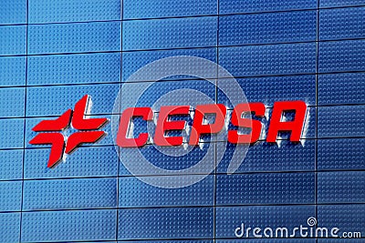 Cepsa logo on the Cepsa Tower. Editorial Stock Photo