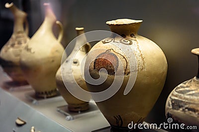 Ceramic amphorae, pots and pitchers in the National Archaeological Museum in Athens, Greece Editorial Stock Photo