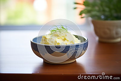 ceramic bowl filled with whipped cultured butter Stock Photo