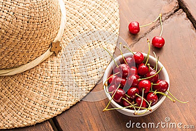 Bright red freshly picked early sweet cherries Stock Photo