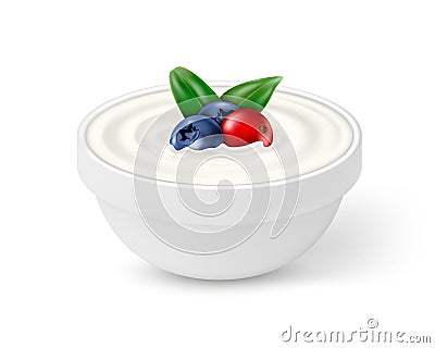 Ceramic bowl of white yogurt with berries Stock Photo