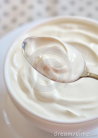 Ceramic bowl of white yogurt Stock Photo