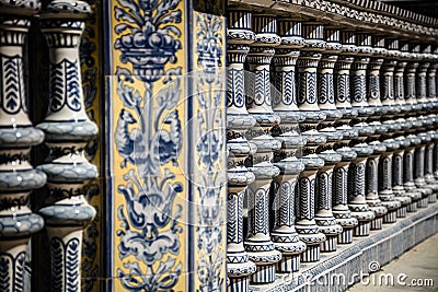 Ceramic Bridge inside Plaza de Espana in Seville, Spain. Stock Photo