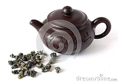 Ceramic China teapot and oolong tea on white Stock Photo