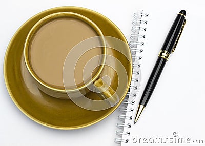 Ceramic coffee mug and pan Stock Photo