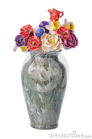 Ceramic decorative flowers bouquet in vase Stock Photo