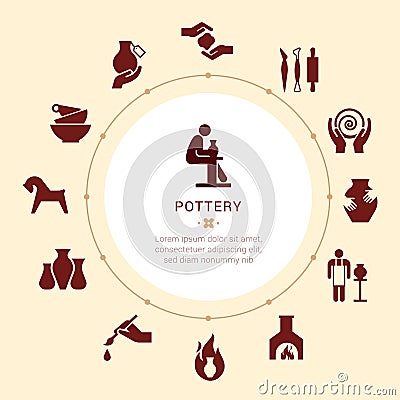 Pottery isolated line icons and vector illustration. Ceramic dishes set and craft. Vector icon set of various kitchenware on the Vector Illustration